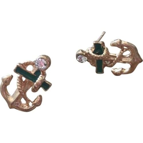 1 Pair Women Girls Navy Sailor Style Crystal Rhinestone Anchor Ear Studs Earrings Jewelry Gifts HSJ88