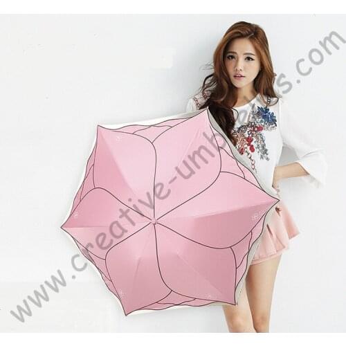 Ladies' summer lotus leaf rose flower UPF>50+ folding mini umbrella 5 times colour coating Anti-UV women embroidery parasol