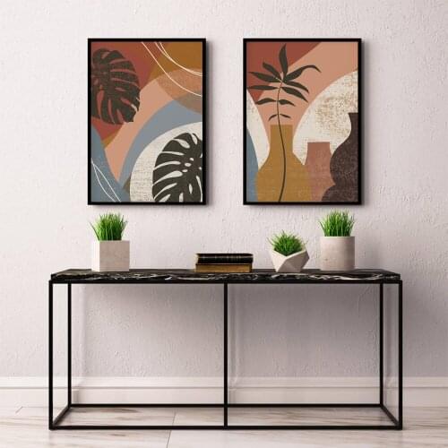 Bohemian Canvas Painting, Tropical Print, Boho Leaf Poster,Palm,Earthy Contemporary Abstract Wall Art Picture,Retro Home Decor
