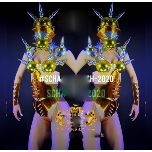 Gold costumes Nightclub bar gogo female rivet technology costume mechanical punk ds party girl stage dance wear
