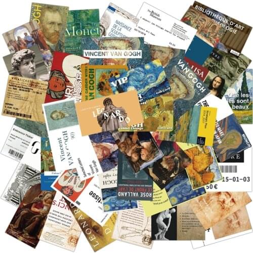 10/30/50 Pcs Art Museum Literary Oil Painting Ticket Stubs Graffiti Sticker Decoration Luggage Laptop Guitar Thermos Waterproof