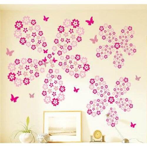 108pcs flowers And 6pcs Butterfly Wall Stickers Living Room Bedroom Art Decals Home Decoration Furniture Stickers Baby Nursery