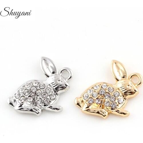21*20mm Zinc Alloy Crystal Animals Rabbit Charms For Jewelry Makings Diy Rabbit Pendant Charms