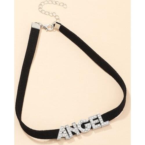 Velvet Letter Crystal Angel Necklace Women Short Collar Clavicle Chain Necklace Jewelry Couple Gift Femme Punk Collier Drop Ship