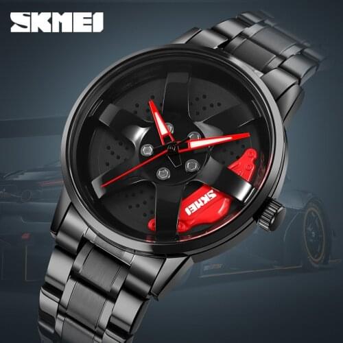 SKMEI Mens Car Wheel Watches Luxury Stainless Steel Waterproof Watch for Men Quartz Wrist Watches Male Clock relogio masculino