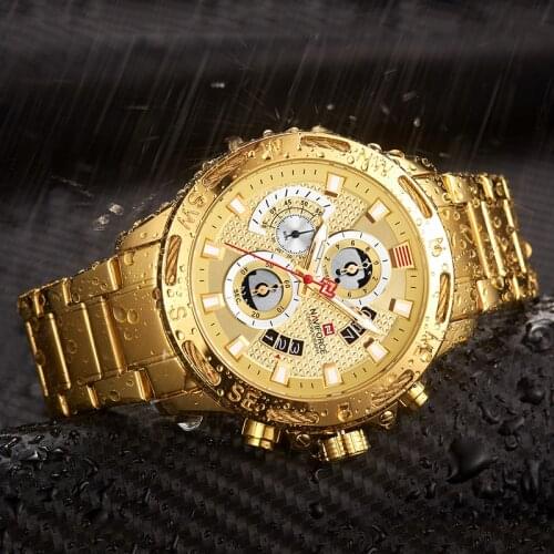 Original NAVIFORCE Luxury Brand Mens Sport Watches Gold Full Steel Waterproof Military Quartz Wrist Watch Men Relogio Masculino
