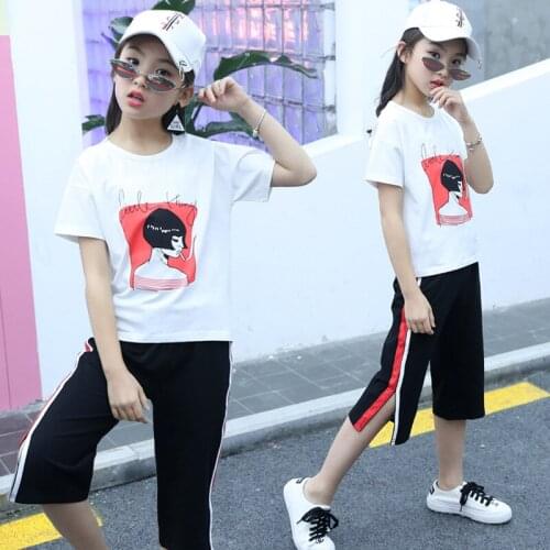 Kids Girls Summer Clothing Sports Suit Kids Short Sleeve T-shirt + Pants Children Clothing Girls Clothes Set 4 6 7 8 10 12 Years