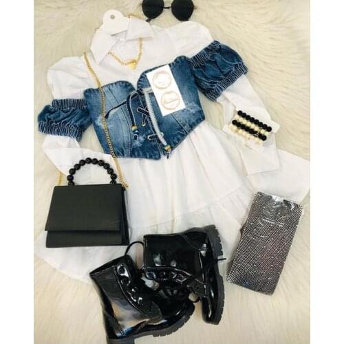 Ma&Baby 2-7Y Children Kid Girls Long Sleeve Dress + Denim Vest Fashion Child Clothes Autumn Spring Dresses DD43