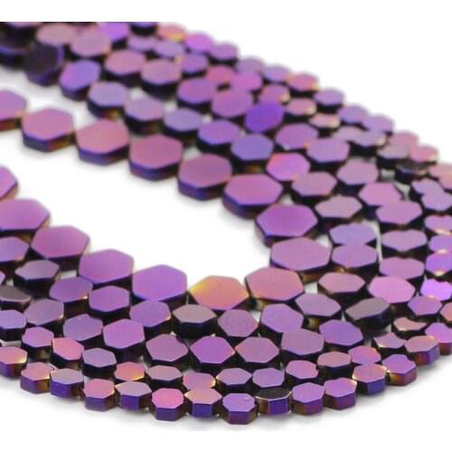 Purple Flat Hexagon Hematite Natural Stone Spacer Charm Loose Beads For Jewelry Making Handmade DIY Bracelet Accessories 4/6/8MM