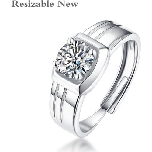Moissanite Rings For Men Resizable 925 Sterling Silver Ring D color VVS1 Moissanite Engagement Wedding Fine Jewelry Bride Gift