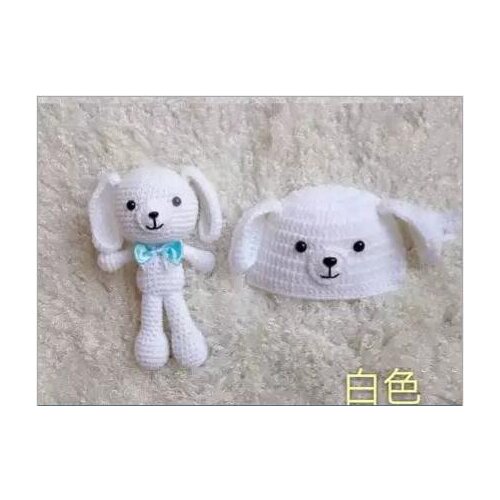 Newborn Photography Props Accessories Baby Beanies Hat+ Bear Doll Toy Set Baby Girl Boy Knitting Crochet Outfit Clothes Costume