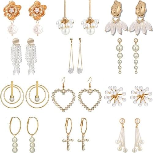 LIMARIO Korea Design Stud Earrings Metal Geometric Irregular Circle Teardrop Simulated Pearl Earrings For Women Girl Gift