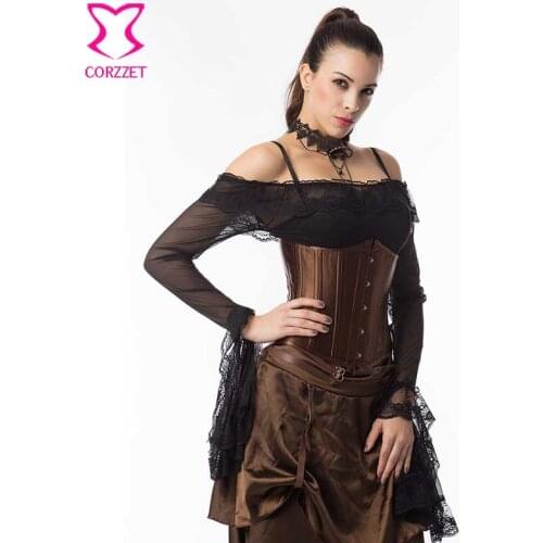 Corzzet Vintage Beige Satin 24 Spiral Steel Boned Underbust Corsets And Bustiers Waist Trainer Cincher Satin Corset Top