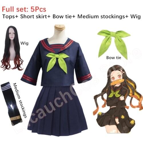 Lacauch Anime Demon Slayer Kamado Nezuko Cosplay Costumes Kimetsu no Yaiba Costume JK School Uniforms Sailor Suit Girls Women