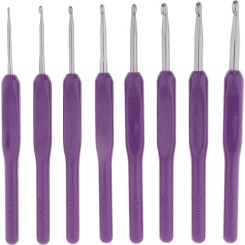 Fityle 8Pcs Aluminum Crochet Hook With Soft Grip Handles Knitting Weaving Needles 2.5/3/3.5/4/4.5/5/5.5/6mm