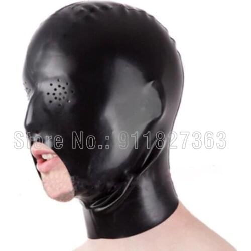 Handmade Half Face Latex Hood with MESH Eyes Rubber Mask Club Wear w Back Zipper