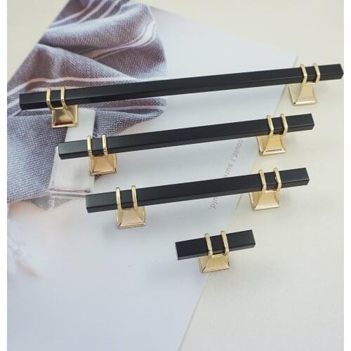MFYS 3.78'' 5'' Zinc Alloy Furniture Handle Gold + Black Cabinet Pulls T bar Knobs for Drawer Dresser Wardrobe European Hardware