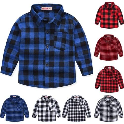 Fashion Toddler Infant Kids Baby Boys Girls Turn-down Collar Lattice Printed Long-sleeved Shirt Tops Camisa Student Costume#g4