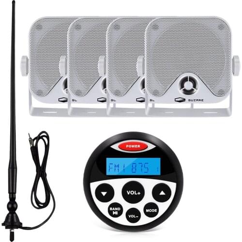 Marine Stereo Bluetooth Receiver Waterproof Boat Audio Radio Car MP3 Player+2Pairs 4inch Marine Speaker+ FM Antenna For ATV Pool