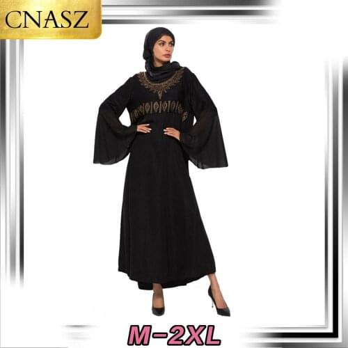 Middle Eastern Muslim Arabian Lace Stitching Dress Islamic Dubai Turkey Horn Sleeve Robes Have Headscarf Moroccan Bangladesh