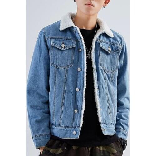 Mens Autumn And Winter Plush Jacket Cowboy Coat Cotton Padded Jacket Loose Lamb Cashmere Thickened Warm Cotton Jacket Coat