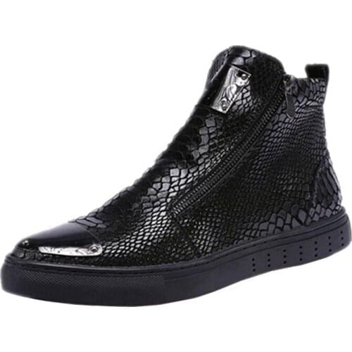 Men Winter Boots Men Leather Boots Casual Leather Shoes Men Boots Fashion Snake Pattern Chelsea Boots Autumn Winter Men Shoes