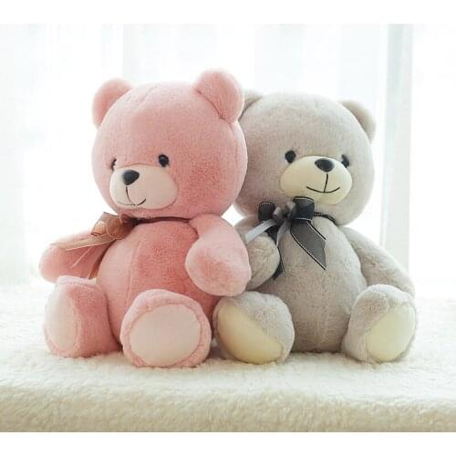 Soft Pink Teddy Bear Gray Stuffed cravat Teddy Bear Plush Toys Classical Gifts for Kids and Girls Room Decoration