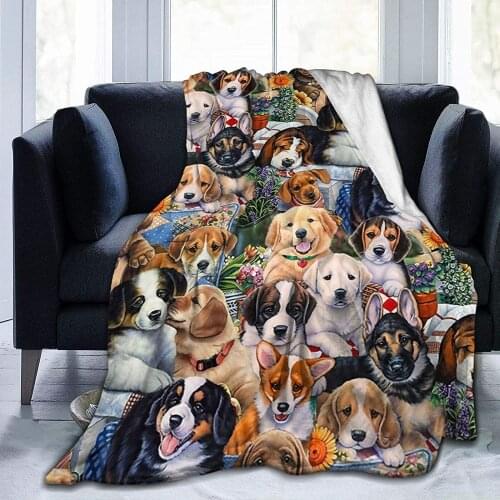 Dog Super Soft Plush Fleece Throw Blanket,Cute Dog Puppy with Floral Flower Animal Print Throw Blanket for Bed Couch Sofa Travel