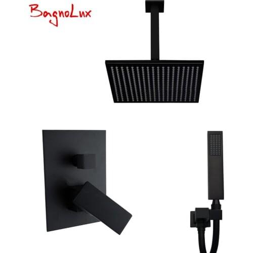 Bagnolux Premium Quality Brass Black Bathroom 8" Rain Shower Head Faucet Ceiling Shower Arm Diverter Mixer Handheld Spray Set