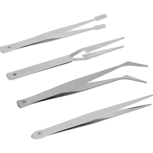 DIYWORK 4pc/Set Tweezers Stainless Steel Hand Tool Electronic Assemblers DIY Crafts Modelling Soldering Trade Work Tool