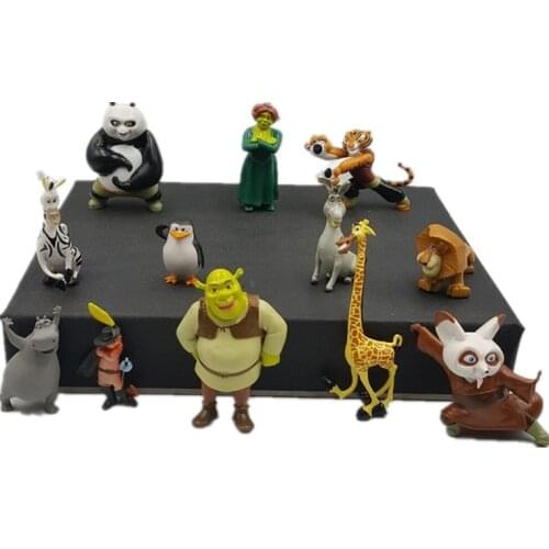 12pcs/set DSN Shrek Panda Madagascar Toys PVC Action Figures Movies TV Plush Toys Kids Toys Gifts for Children Christmas Gifts