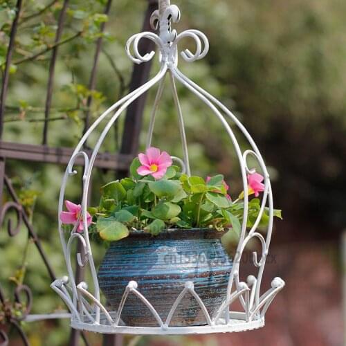 American Country Iron Flower Pot Crown Hanging Basket Hanging Flower Pot Bracket Courtyard Balcony Decorative Hanging Basket