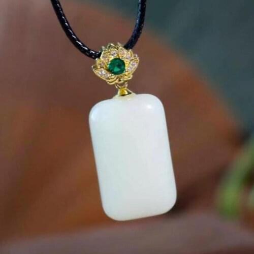 Natural White Jade Blank Rectangular Pendant Women Genuine Certified Hetian Jades Stone Charms Jewellery Lucky Amulet Gifts