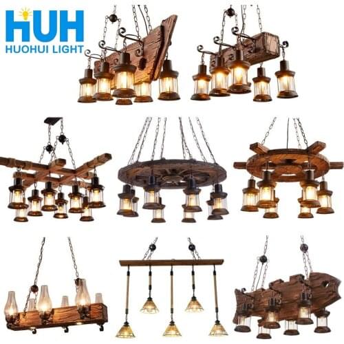 Retro Bar Industrial Wind Loft Solid Wood Personality Restaurant Coffee Shop Industrial Chandelier