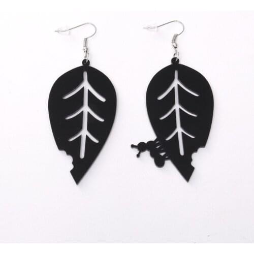 Punk Rock Black Leaf Earrings Acrylic Cute Ant Animal Drop Earrings Cool Night Club Jewelry Birthday Party gifts