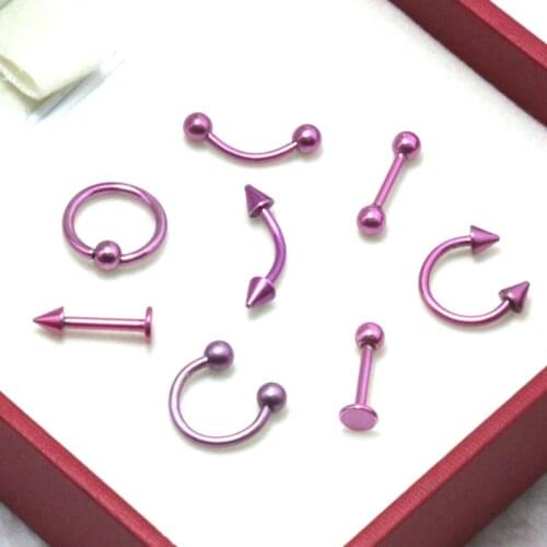 8pcs pink Stainless Steel Curved Barbell Ball Eyebrow Ring Captive Beaded BCR circular labret tongue ring Piercing Body Jewelry