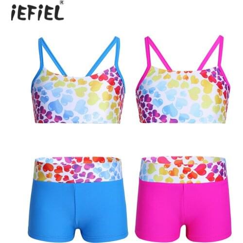 2PCS Fashion Kids Girls Tankini Swimsuit Bathing Suit Heart-shaped Pattern Stylish Swimwear Beach Wear Tops with Bottoms Bowknot
