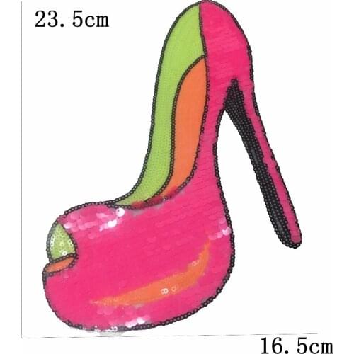 Large Neon Green Pink High-heeled shoes Sequined Sew on Patches for Clothes T-shirt Shoes Sequins Appliques Decoration Patches