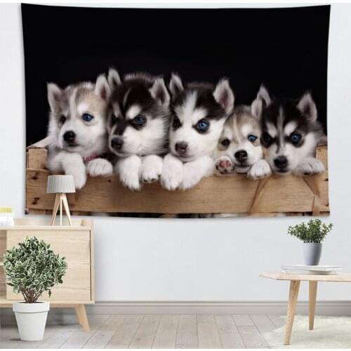 High Quality Husky Dog Animal Tapestry Wall Hanging Tapestries Cloth Fabric Print For Living Room Decorative Wall Blanket 2.25