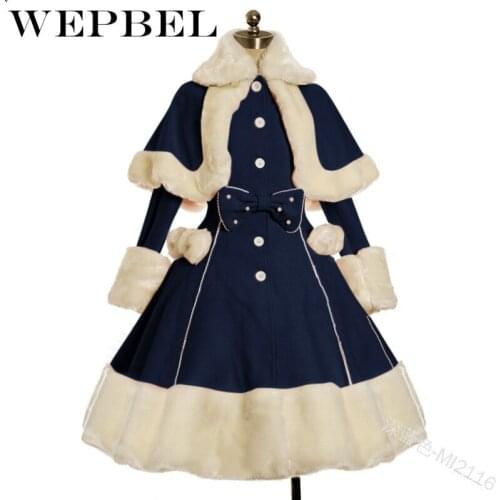 WEPBEL Women Shawl Warm Thick Casual Winter Bow Dress Cute Button O Neck Full Sleeve Ladies Dresses