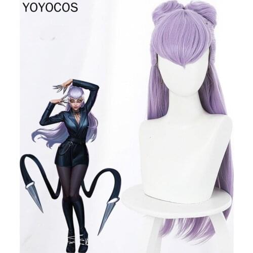 YOYOCOS KDA Evelyn Cosplay LOL Wig Purple Halloween Anime Sex Cosplay Women Game Long Straight Hair Package Cute Wig Soft