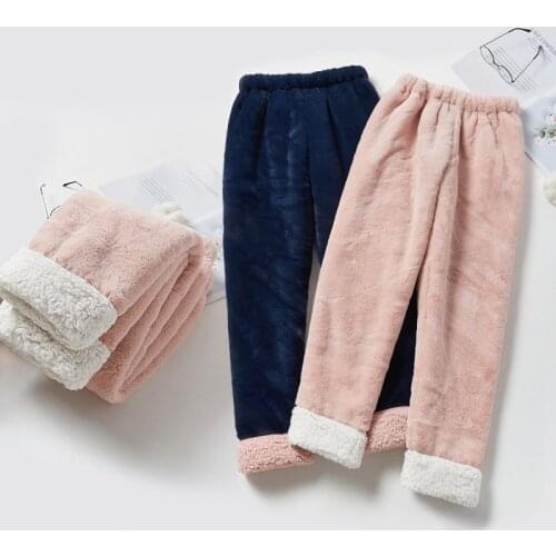 Pajamas Women Autumn Winter Flannel Wool Warm Sleep Pants Thickened Coral Velvet Plus Size Long Trousers Sleepwear Home Clothes