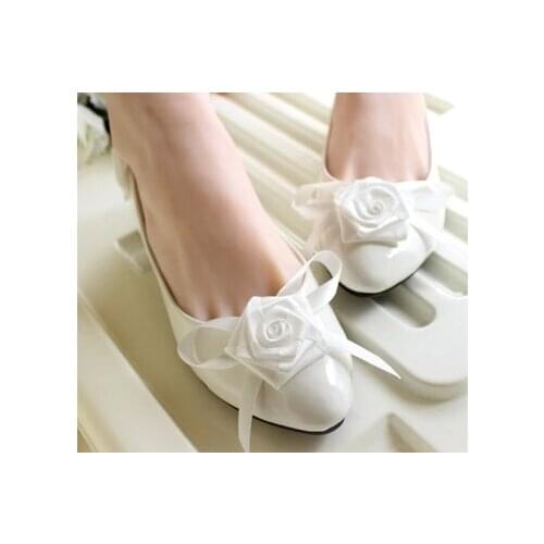 Spring summer womens flat wedding shoes flower bow bridal shoe white flats accept custom make heel woman wedding shoe