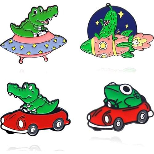 Cartoon Crocodile Lapel Pins Enamel Badges Womens Anime Brooches On Backpack Cute Frog Hijab Pins Metal Decorative Mini Badges