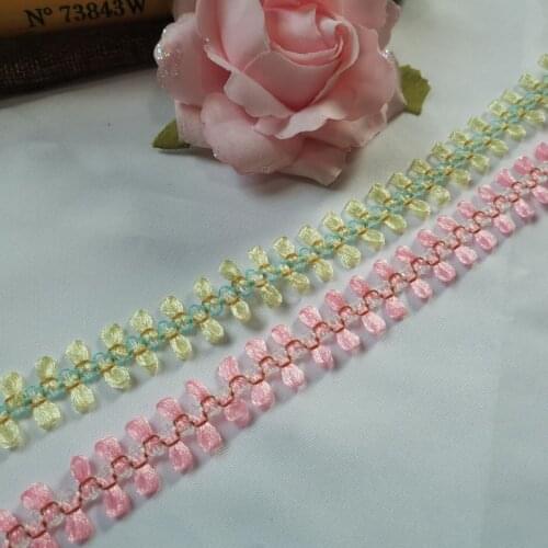 1Yards New High Quality Yellow Pink Lace Fabric 1.5cm Ribbon Clothing Guipure Lace Material Collar Tulle Fabrics Christmas VG37