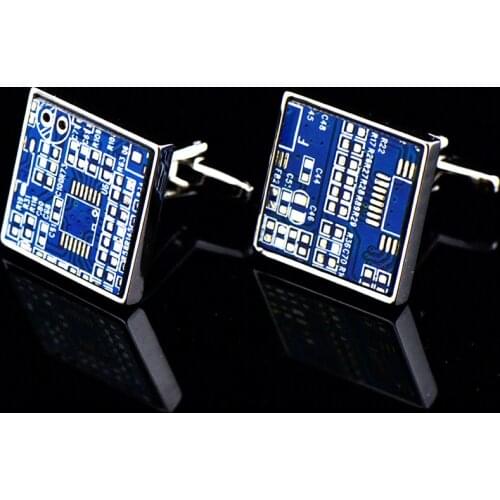 2Pcs Technology theme cufflinks studs circuit board metal French buttons Charm Jewelry And Box