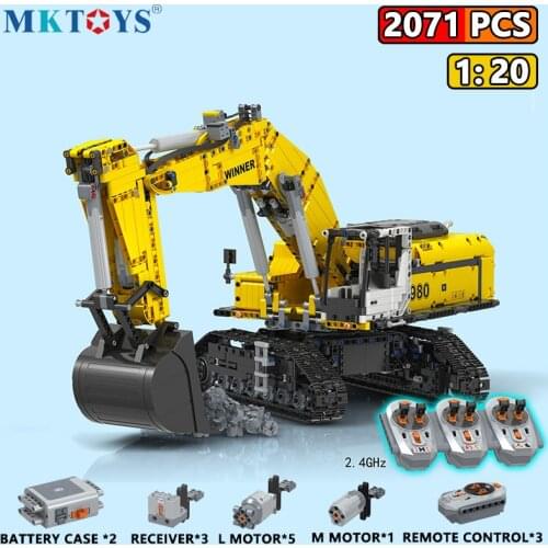 2071PCS Track Excavator Machinery RC Building Blocks 1:20 High Difficulty Assembled Technical Bricks Model Gifts Toys for Adult