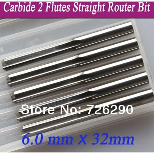 5pcs 6.0*32mm 2 Flutes Straight Milling Cutter Wood Cutter CNC Solid Carbide Router Bits Set Milling Burs