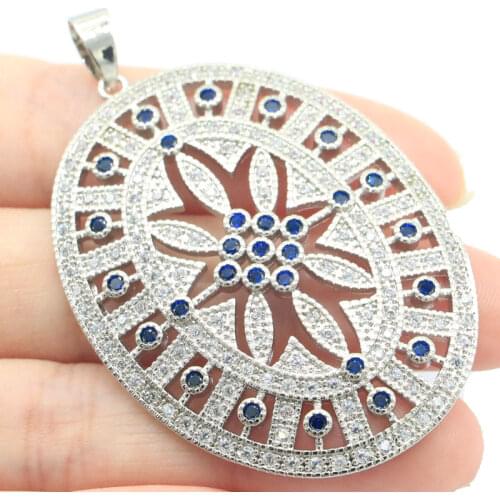 40x13mm Awesome Created Rich Blue Violet Tanzanite CZ Gift For Sister Party Silver Pendant