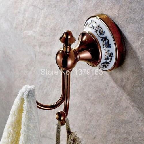 Bathroom Accessory Luxury Rose Golden Brass Wall Mounted Hardware Robe Hook Hanger Clothes Coat Hat Bag Towel Holder aba384